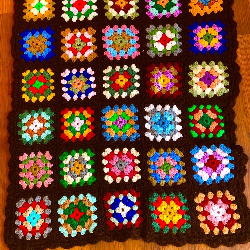 Vintage Handmade Crochet Granny Square Afghan Blanket Colorful Retro 26” x 32”